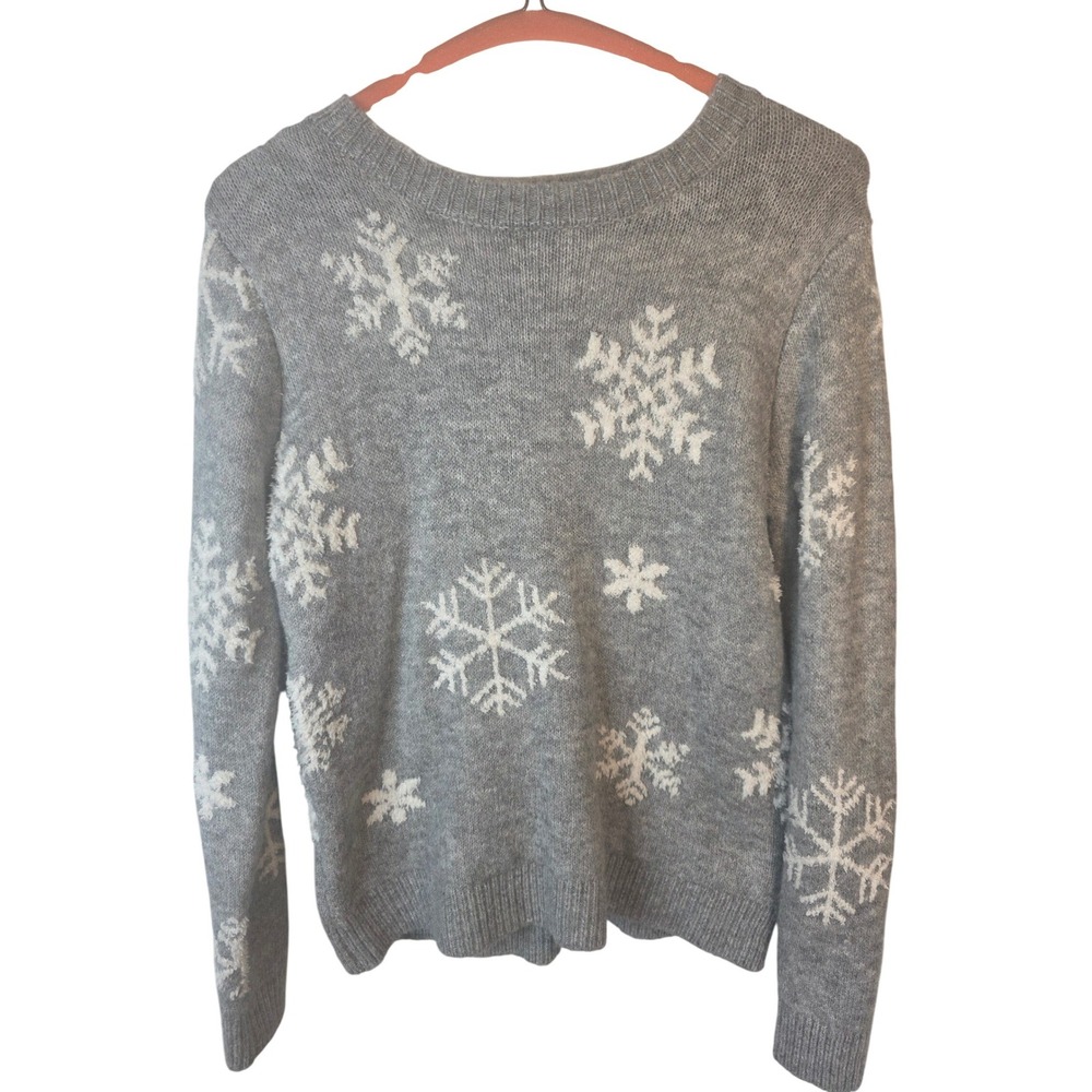 Cupcakes and Cashmere Snowflake Knit Sweater Gray White Womens XS Holiday Winter